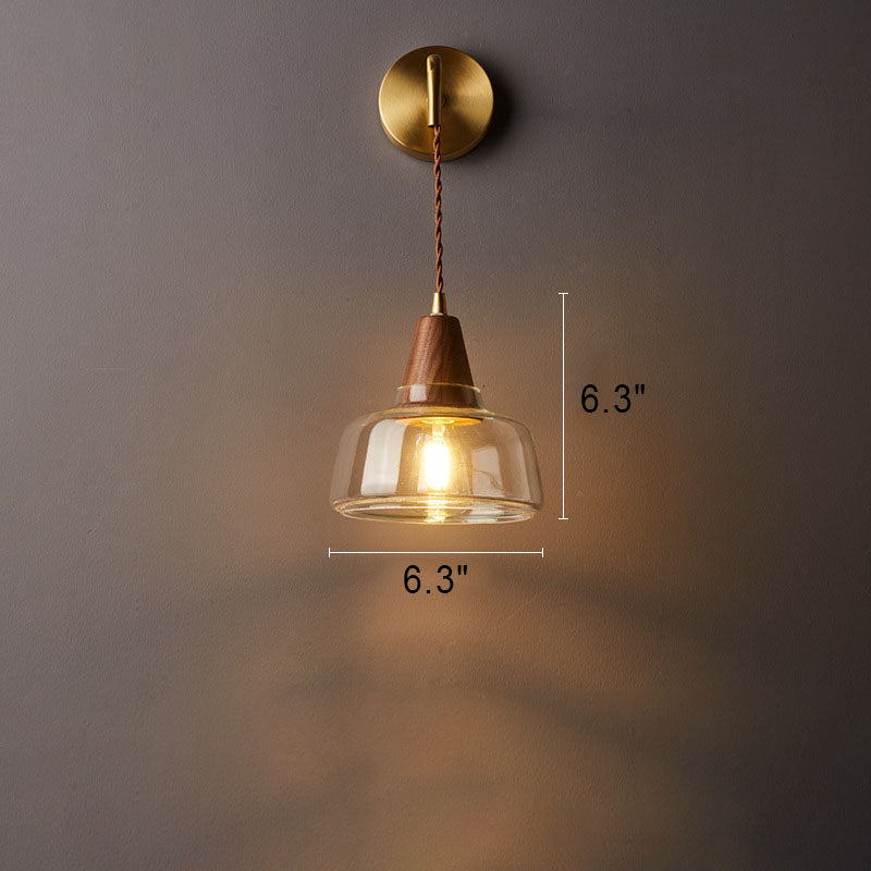 Taavita Walnut Glass Copper Cylinder 1 Light Wall Lamp