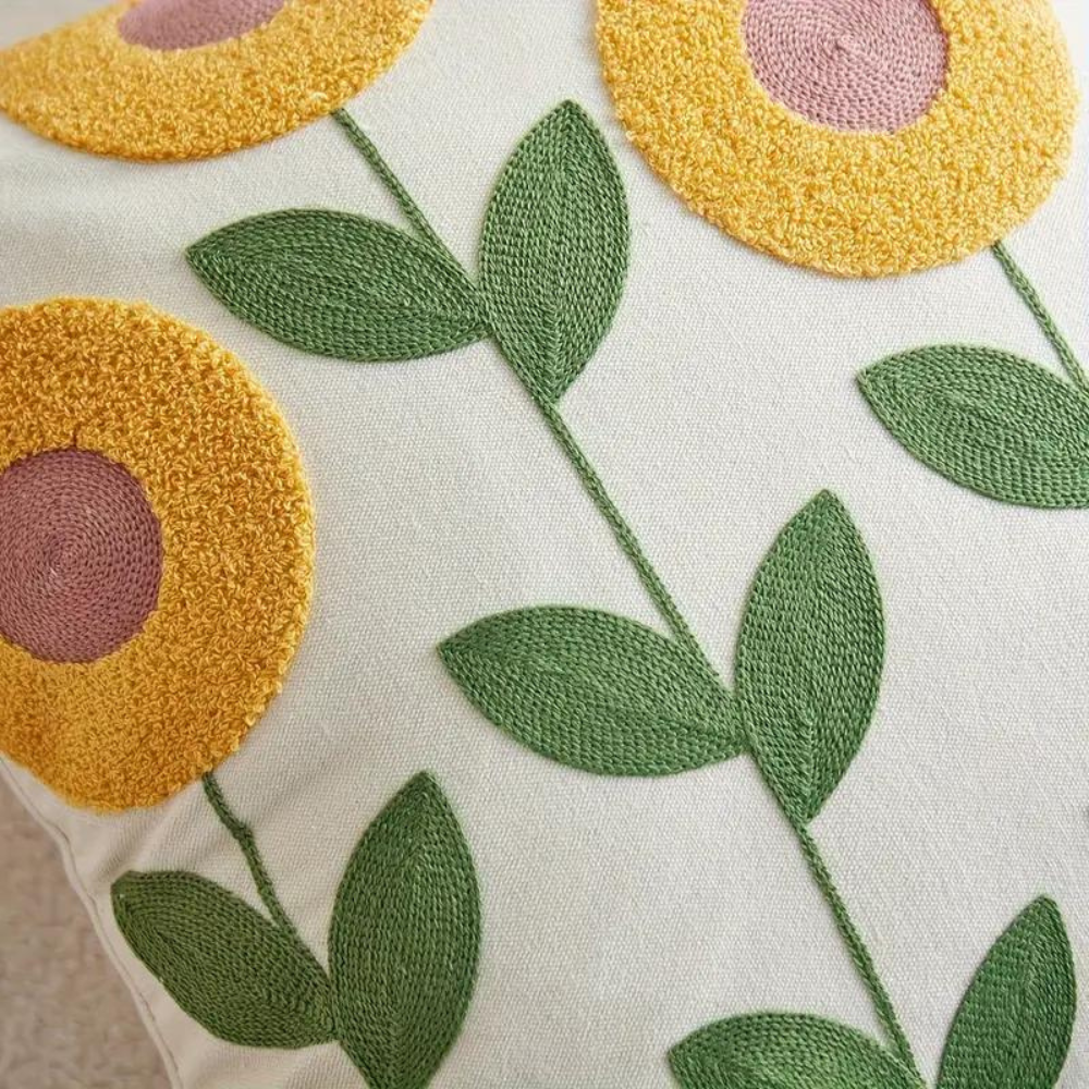 Elegant Plant Flower Patterned Cushion Cover