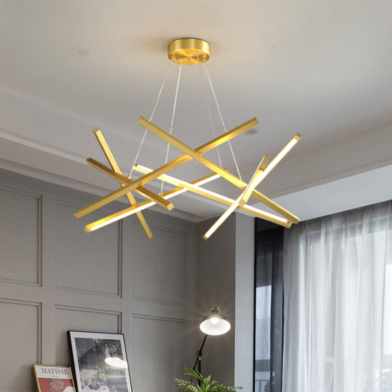 Acrylic Crossed Chandelier Pendant Modernity LED Black/Gold Hanging Ceiling Lamp, 25.5"/33.5" Wide Clearhalo 'Ceiling Lights' 'Chandeliers' 'Modern Chandeliers' 'Modern' Lighting' 313719