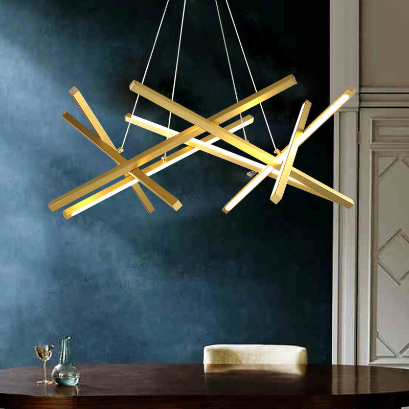 Modern LED Black/Gold Acrylic Crossed Chandelier Pendant Ceiling Light, 25.5"/33.5" Wide