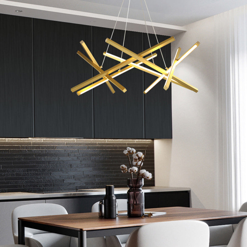 Modern LED Black/Gold Acrylic Crossed Chandelier Pendant Ceiling Light, 25.5"/33.5" Wide