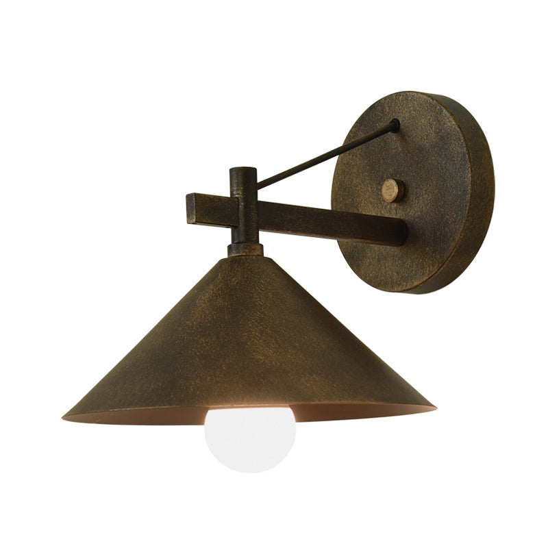 Vintage Hanging Metal Cone Wall Light Outdoor in Black/Antique Brass/Aged Silver - Industrial Design, 10-14 Inches, 110V-120V 220V-240V, LED/Bulb/Fluorescent, Wall Lamp with Shade, E26/E27, 9.5" Height