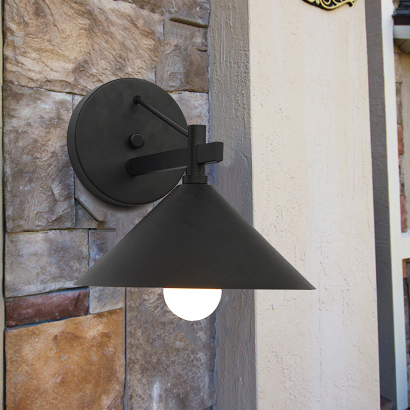 Vintage Hanging Metal Cone Wall Light Outdoor in Black/Antique Brass/Aged Silver - Industrial Design, 10-14 Inches, 110V-120V 220V-240V, LED/Bulb/Fluorescent, Wall Lamp with Shade, E26/E27, 9.5" Height