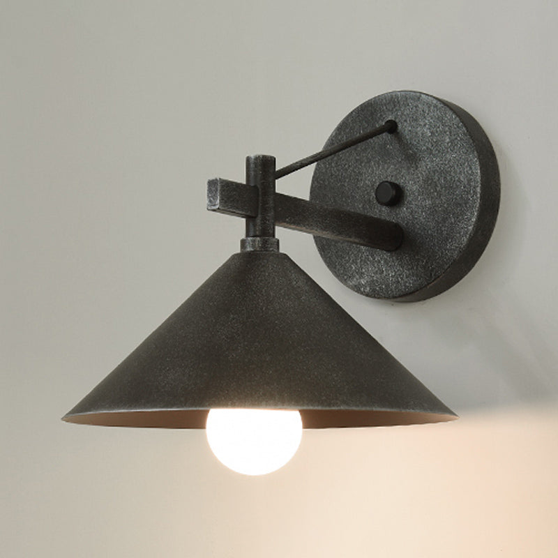 Vintage Hanging Metal Cone Wall Light Outdoor in Black/Antique Brass/Aged Silver - Industrial Design, 10-14 Inches, 110V-120V 220V-240V, LED/Bulb/Fluorescent, Wall Lamp with Shade, E26/E27, 9.5" Height