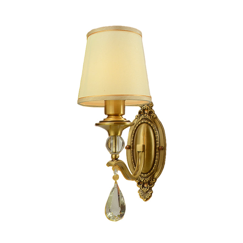 Taavita Conical Wall Mount Lamp 1/2 Heads Fabric Wall Lights in Gold with Hanging Crystals and LED/Bulb/Fluorescent Lighting