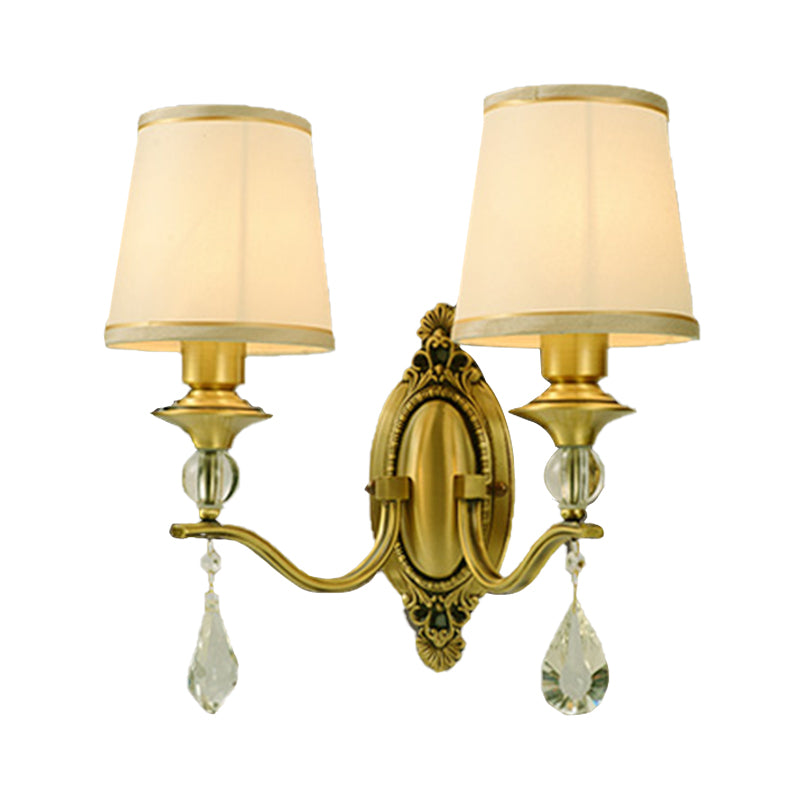 Taavita Conical Wall Mount Lamp 1/2 Heads Fabric Wall Lights in Gold with Hanging Crystals and LED/Bulb/Fluorescent Lighting