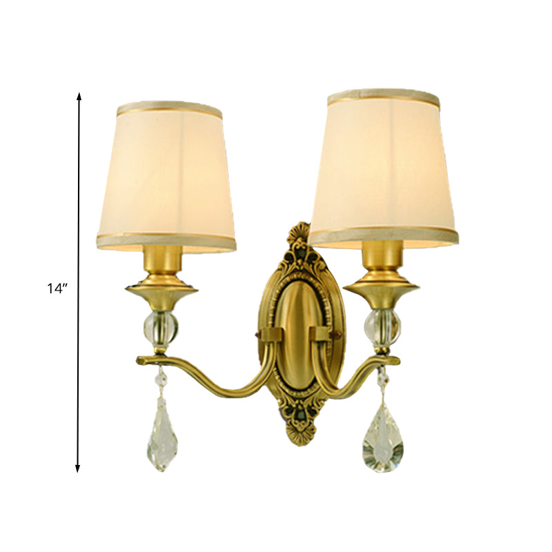 Taavita Conical Wall Mount Lamp 1/2 Heads Fabric Wall Lights in Gold with Hanging Crystals and LED/Bulb/Fluorescent Lighting