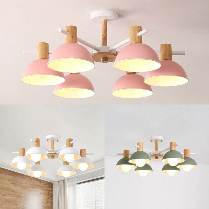 Taavita Dome Hanging Pendant Light Fixture 6 Bulbs Metal Pendant Fixture for Living Room in Pink White Green