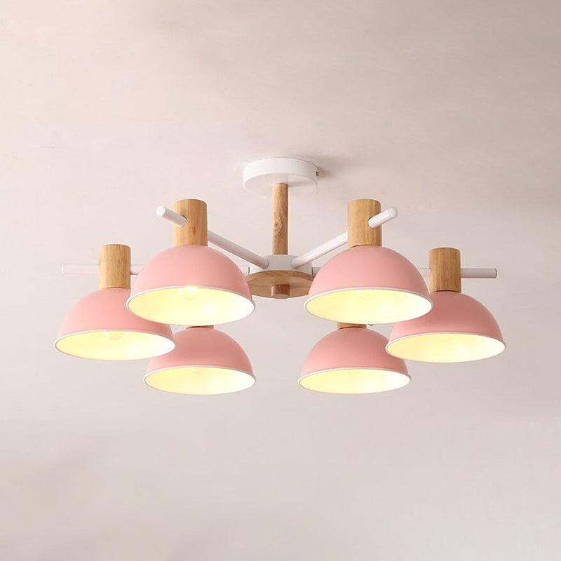 Macaroon Dome Hanging Pendant Fixture 6 Bulbs Metal Pendant Light Fixture for Living Room Clearhalo 'Ceiling Lights' 'Chandeliers' Lighting' options 32001