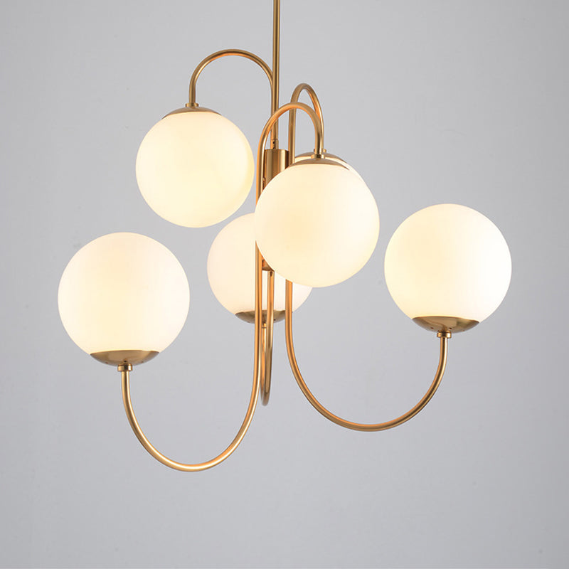 6 Heads Hanging Pendant Lamp Living Room Chandelier Lighting Contemporary Taavita Finish with Ball Frosted Glass Shade