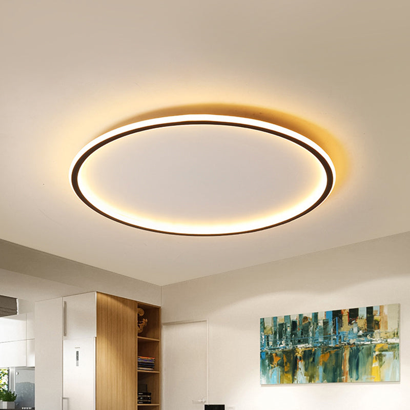 Nordic Style Disc LED Ceiling Lighting 16"/19.5"/23.5" Wide Aluminum Black Flush Lamp in Warm/White Light/Remote Control Stepless Dimming Clearhalo 'Ceiling Lights' 'Close To Ceiling Lights' 'Close to ceiling' 'Flush mount' Lighting' 336787