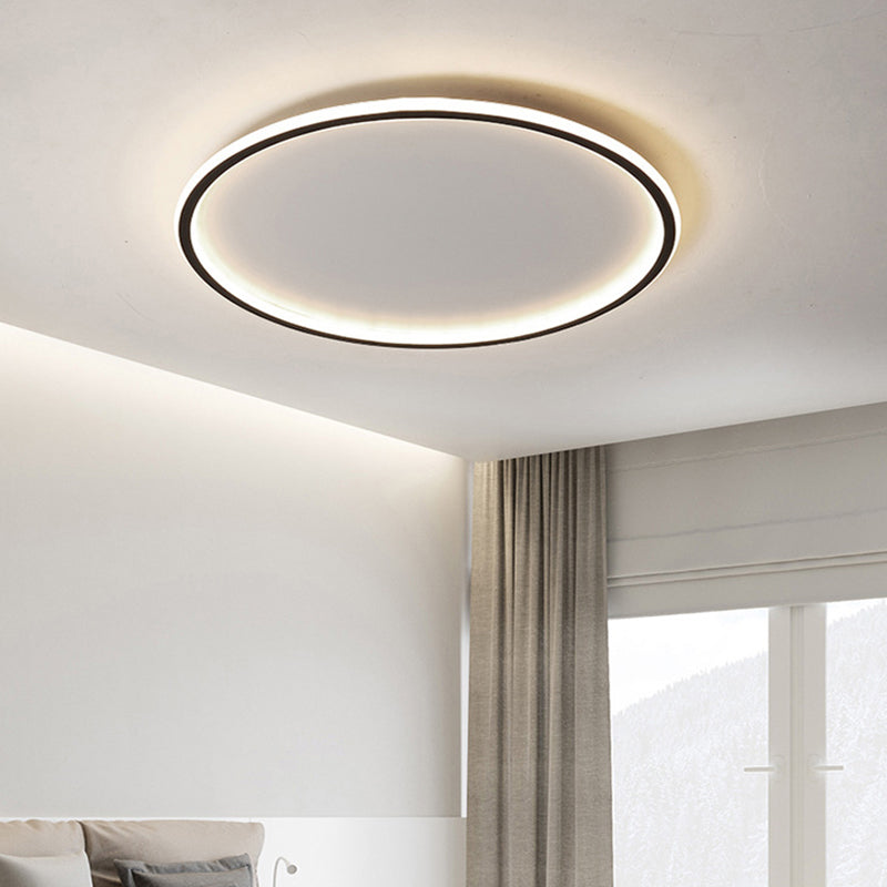 Nordic Style Disc LED Ceiling Lighting 16"/19.5"/23.5" Wide Aluminum Black Flush Lamp in Warm/White Light/Remote Control Stepless Dimming Clearhalo 'Ceiling Lights' 'Close To Ceiling Lights' 'Close to ceiling' 'Flush mount' Lighting' 336788