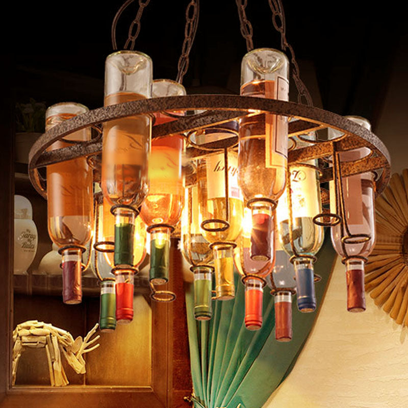 Taavita Kitchen Island Chandelier Light Wine Bottle Farmhouse Colorful Glass 3 Lights Rust Hanging Lamp