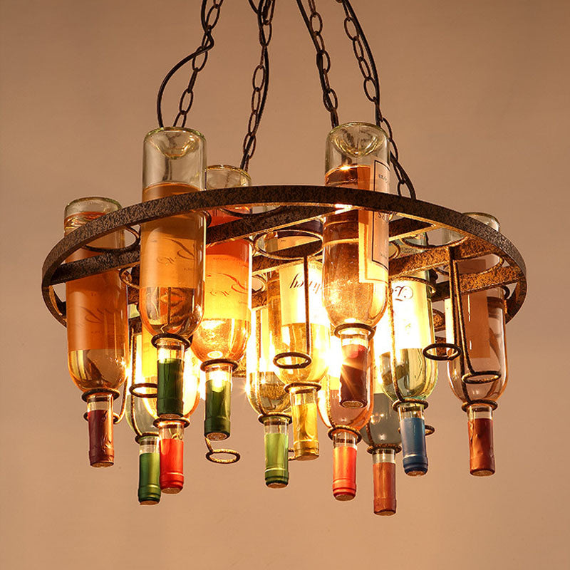 Taavita Kitchen Island Chandelier Light Wine Bottle Farmhouse Colorful Glass 3 Lights Rust Hanging Lamp