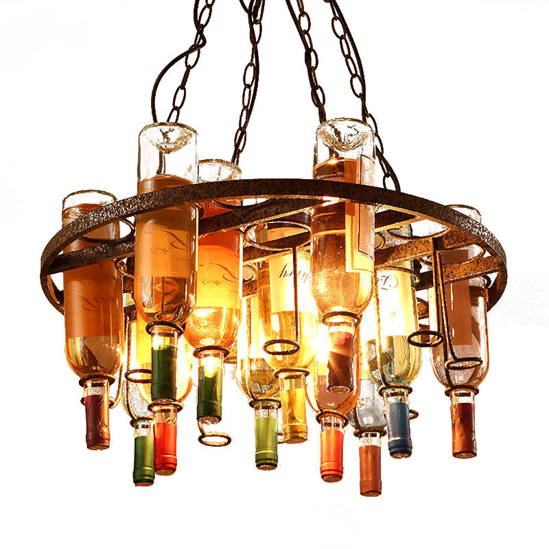 Taavita Kitchen Island Chandelier Light Wine Bottle Farmhouse Colorful Glass 3 Lights Rust Hanging Lamp