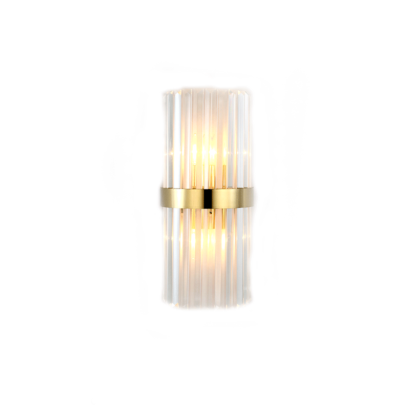 Taavita Cylinder/Conical Wall Light Postmodern Prismatic/Ribbed Crystal 2-Light Living Room Flush Mount Wall Lights in Gold