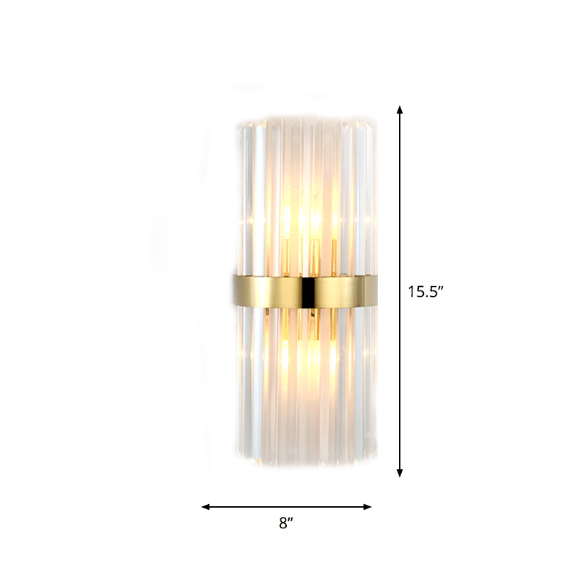 Taavita Cylinder/Conical Wall Light Postmodern Prismatic/Ribbed Crystal 2-Light Living Room Flush Mount Wall Lights in Gold