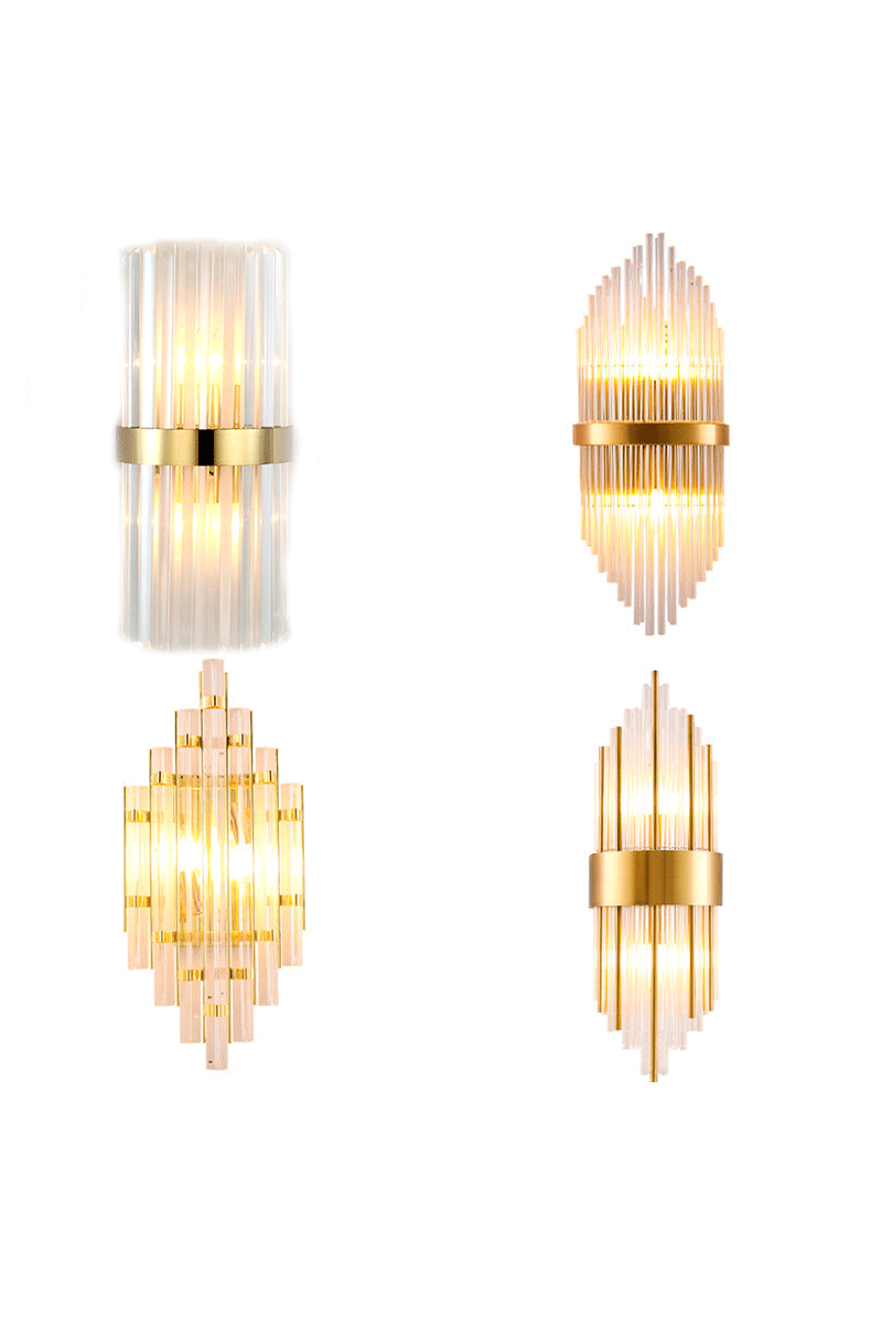 Cylinder/Tapered Wall Light Fixture Postmodern Prismatic/Fluted Crystal 2-Light Living Room Flush Mount Wall Sconce in Gold Clearhalo 'Cast Iron' 'Glass' 'Industrial' 'Modern wall lights' 'Modern' 'Tiffany' 'Traditional wall lights' 'Wall Lamps & Sconces' 'Wall Lights' Lighting' 3545