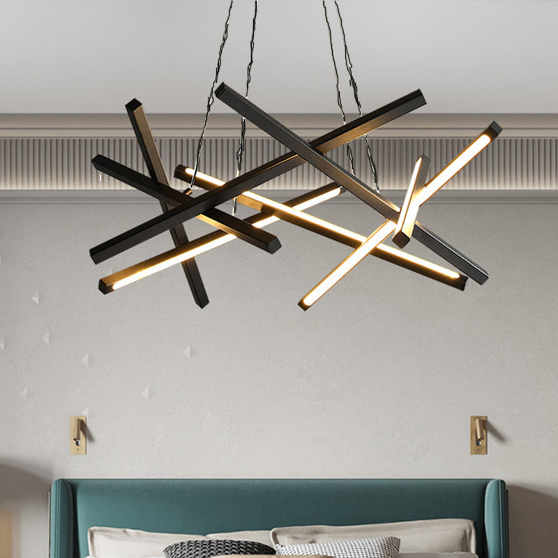 Acrylic Crossed Chandelier Pendant Modernity LED Black/Gold Hanging Ceiling Lamp, 25.5"/33.5" Wide Clearhalo 'Ceiling Lights' 'Chandeliers' 'Modern Chandeliers' 'Modern' Lighting' 313722