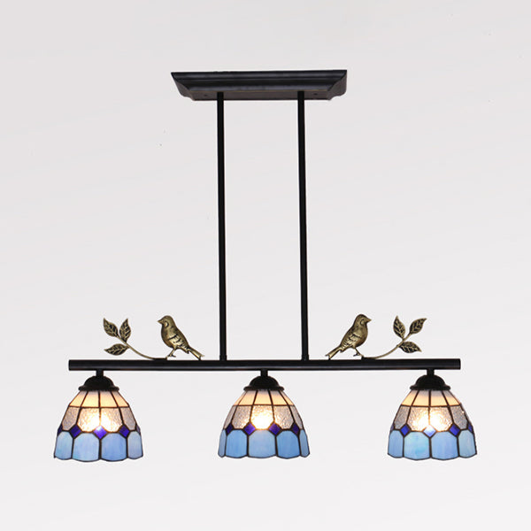 3 Bulbs Taavita Style Indoor Island Pendant Light in Antique Brass/Black/Blue with Dome Stainless Glass Shade - Hanging Light