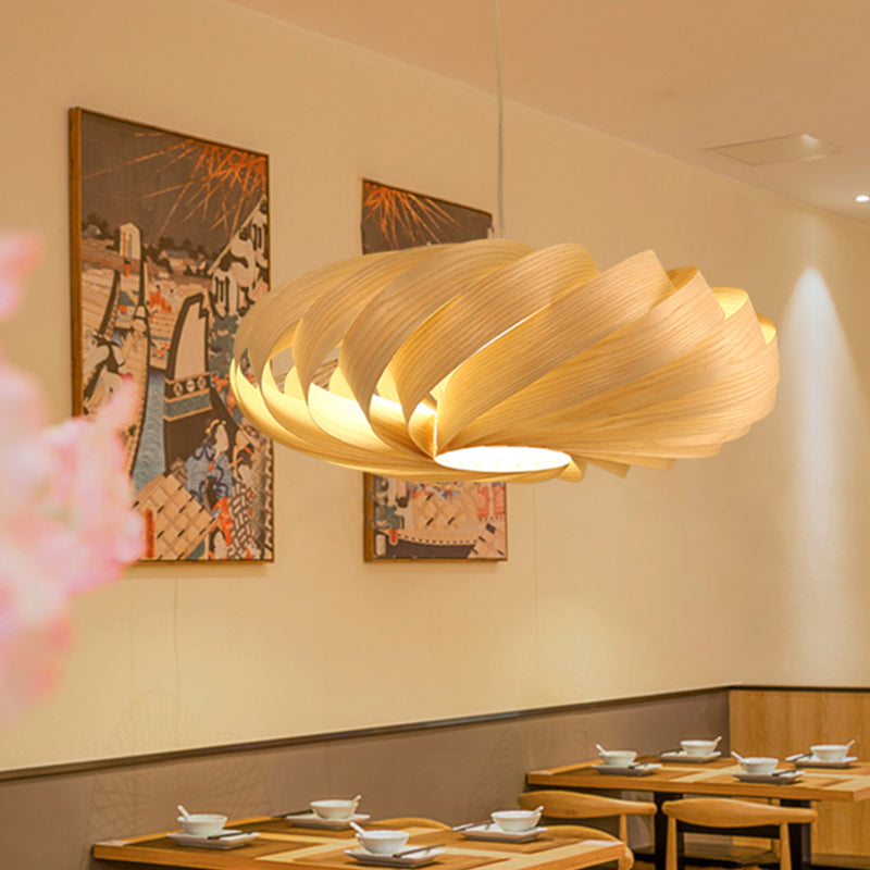 Taavita Wood Pendant Lighting Japanese 1 Head Beige Ceiling Suspension Lamp for Restaurant & Dining Spaces