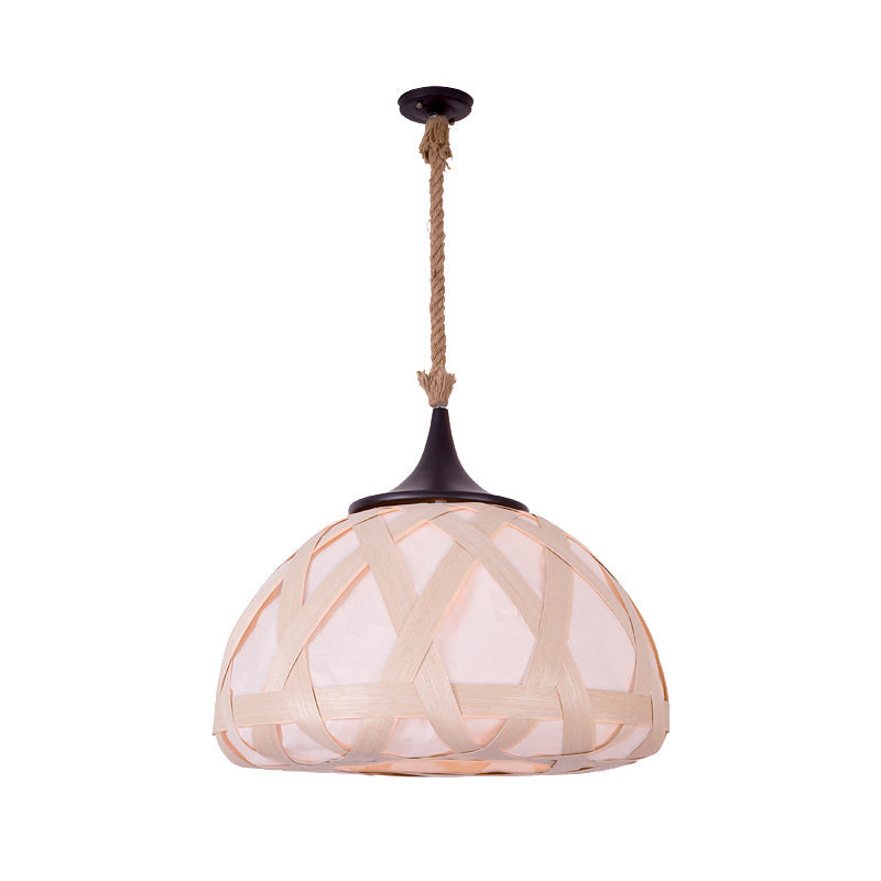 Taavita Wood Hemisphere Pendant Light 1 Bulb Suspended Lighting Fixture in Beige