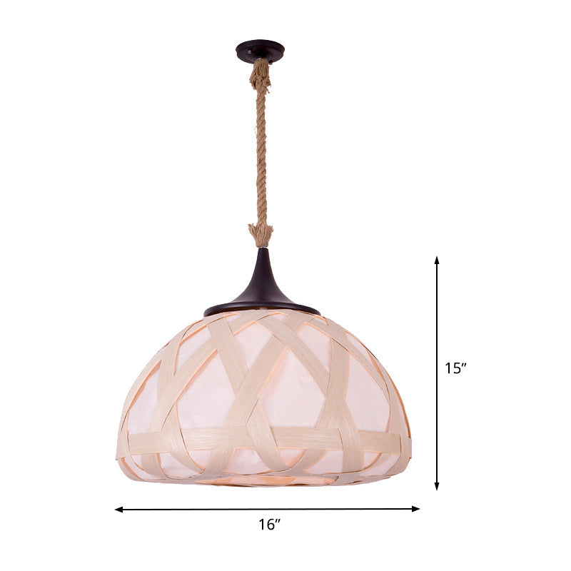 Taavita Wood Hemisphere Pendant Light 1 Bulb Suspended Lighting Fixture in Beige