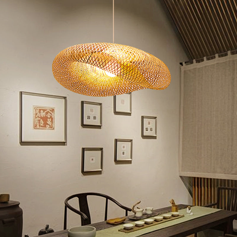 Handmade Pendant Lamp Chinese Bamboo 1 Head Flaxen Hanging Ceiling Light, 19.5"/23.5" Long Clearhalo 'Ceiling Lights' 'Pendant Lights' 'Pendants' Lighting' 380483