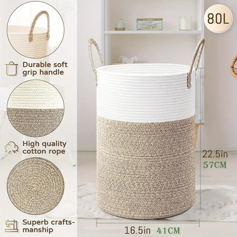 Taavita - Foldable Storage Basket Made of Cotton Rope for Laundry, Toys, and Blankets - Stylish and Multifunctional!