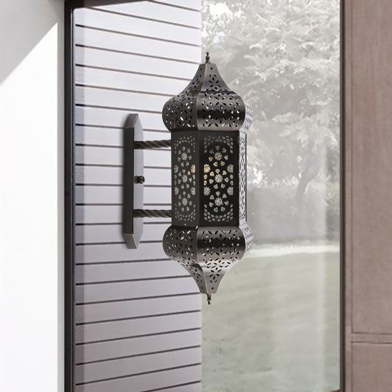 Taavita Arab Lantern Wall Sconce Lighting 1 Light Metallic Wall Mount Lamp for Outdoor Use