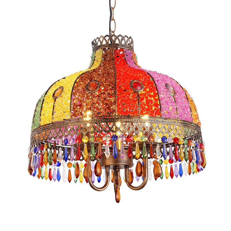 Taavita Bowl Chandelier Lighting Fixture 3 Heads Metal Ceiling Pendant Light in White/Yellow/Red with Crystal Draping