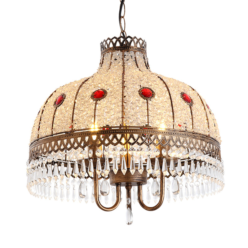 Taavita Bowl Chandelier Lighting Fixture 3 Heads Metal Ceiling Pendant Light in White/Yellow/Red with Crystal Draping