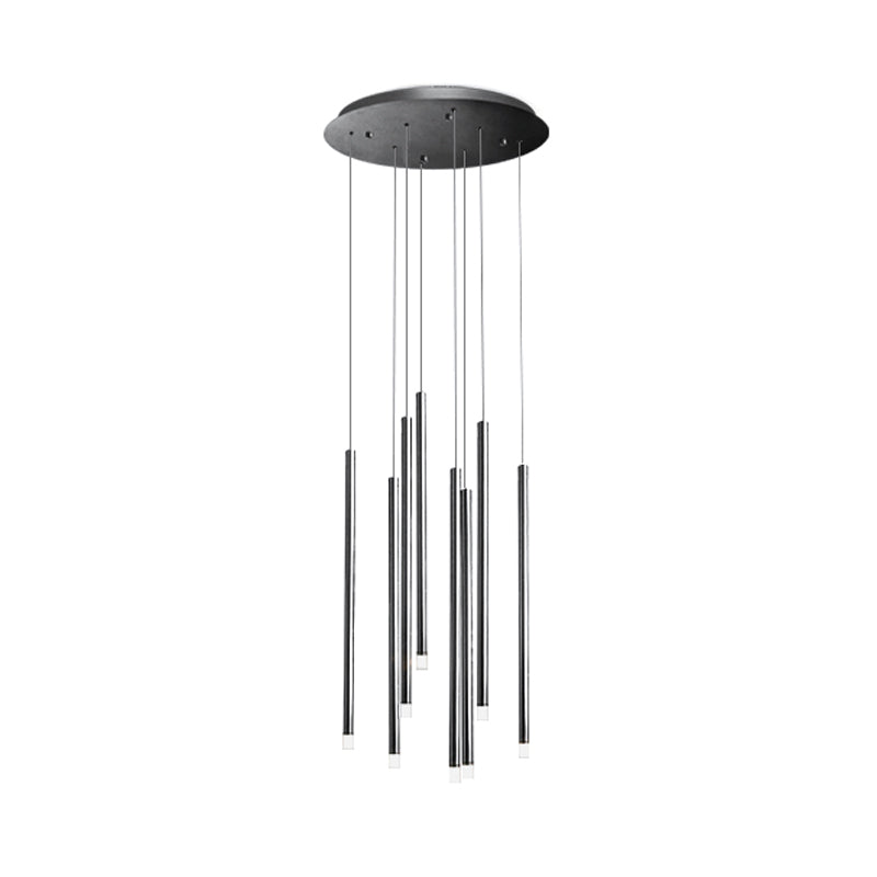 Modernist Slim Tube Pendant Light 8/12 Bulbs Acrylic LED Multi Ceiling Lamp in Black/Gold for Stair 8 Black Clearhalo 'Ceiling Lights' 'Modern Pendants' 'Modern' 'Pendant Lights' 'Pendants' Lighting' 398907