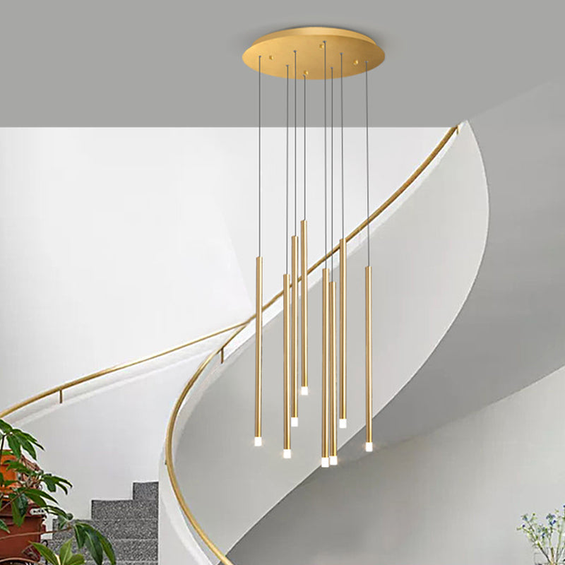 Modernist Slim Tube Pendant Light 8/12 Bulbs Acrylic LED Multi Ceiling Lamp in Black/Gold for Stair Clearhalo 'Ceiling Lights' 'Modern Pendants' 'Modern' 'Pendant Lights' 'Pendants' Lighting' 398904