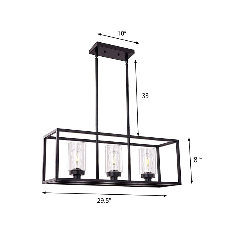 Taavita Clear Glass Pendant Light Industry 3/5 Lights Dining Room Up/Down Island Lamp with Rectangular Frame in Black