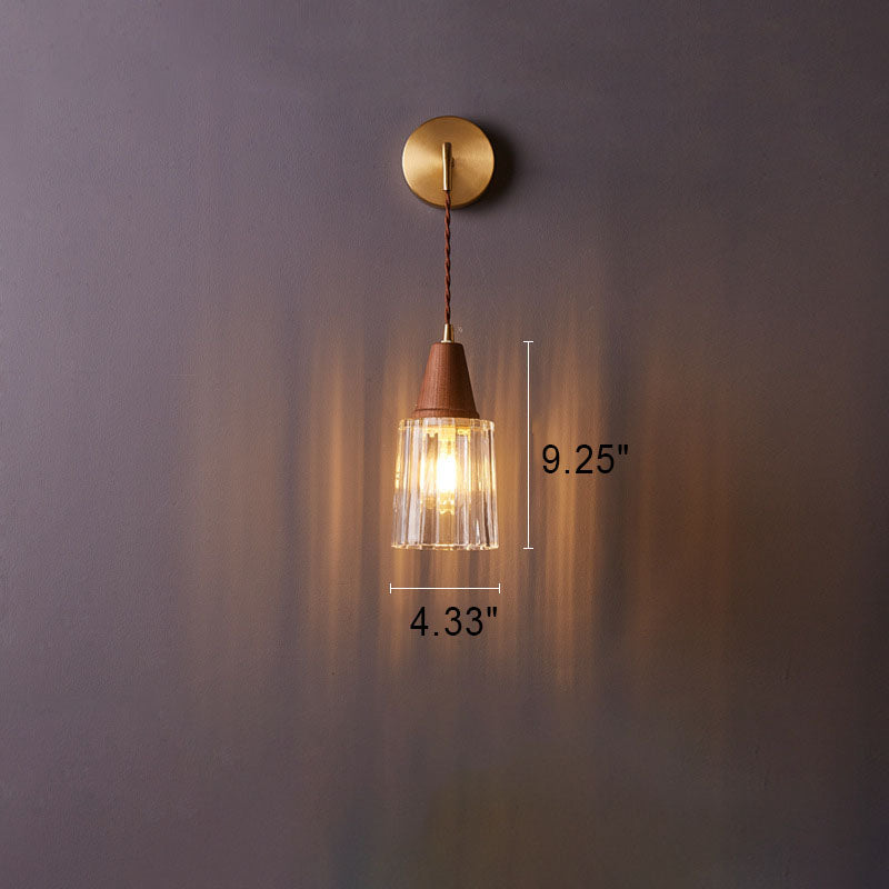 Taavita Walnut Glass Copper Cylinder 1 Light Wall Lamp