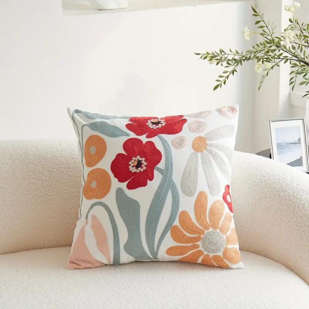 Elegant Plant Flower Patterned Cushion Cover