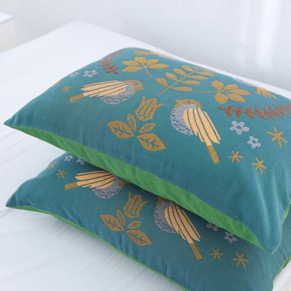 Taavita Flower and Bird Cotton Gauze Pillowcases (2pcs)