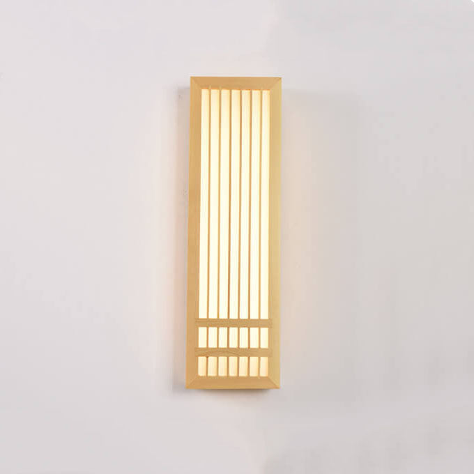 Simple Rectangular 1-Light Wall Lamp in Modern Japanese Style Made of Solid Wood, Beige, LED