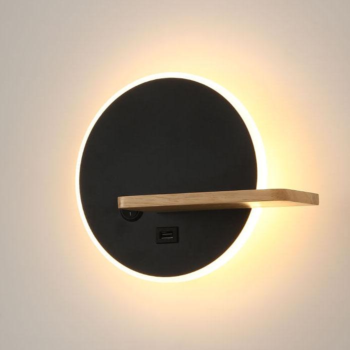 Taavita 1-Light Flat Round LED Wall Lamp with USB Connection and Switch