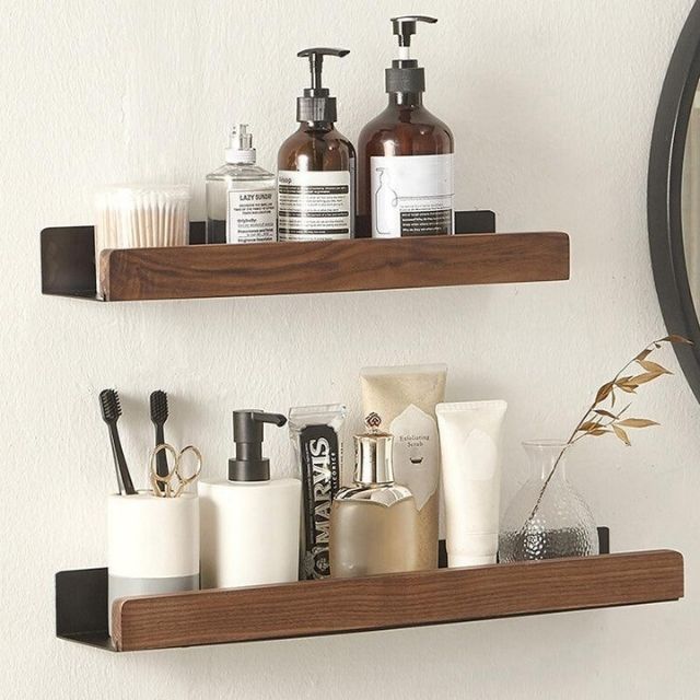 Taavita - Rustic Wooden Bathroom Shelf without Drilling for Elegant Storage