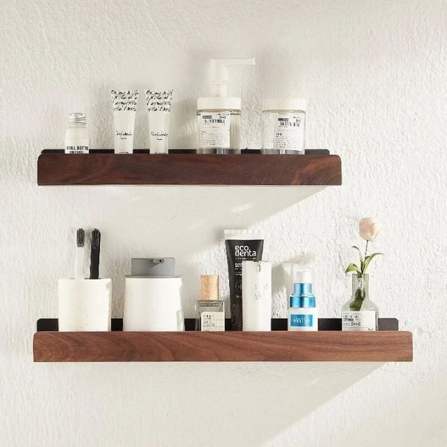 Taavita - Rustic Wooden Bathroom Shelf without Drilling for Elegant Storage