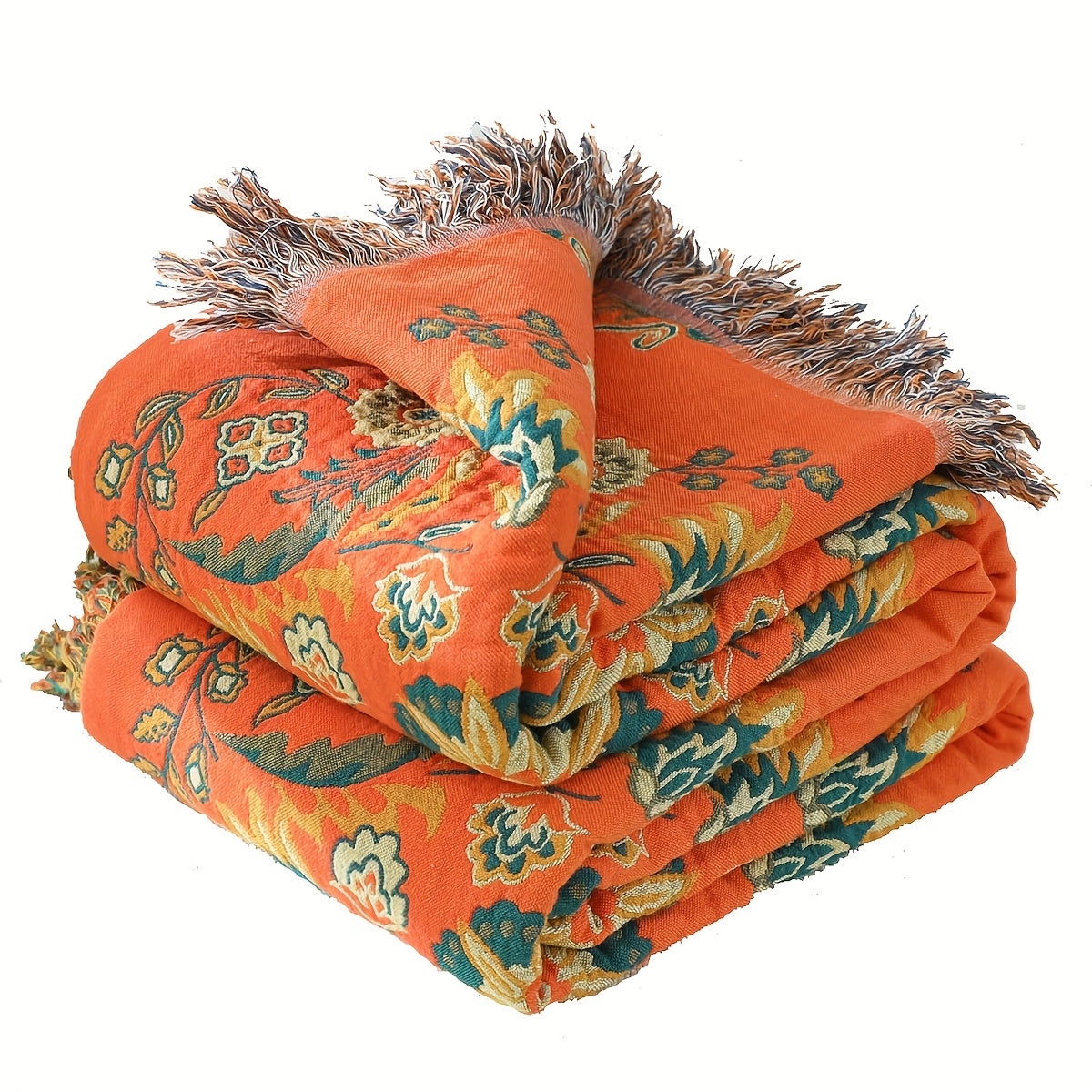 Taavita Vintage Flower Cotton Blanket with Tassels – Sofa Blanket & Nap for Stylish Living