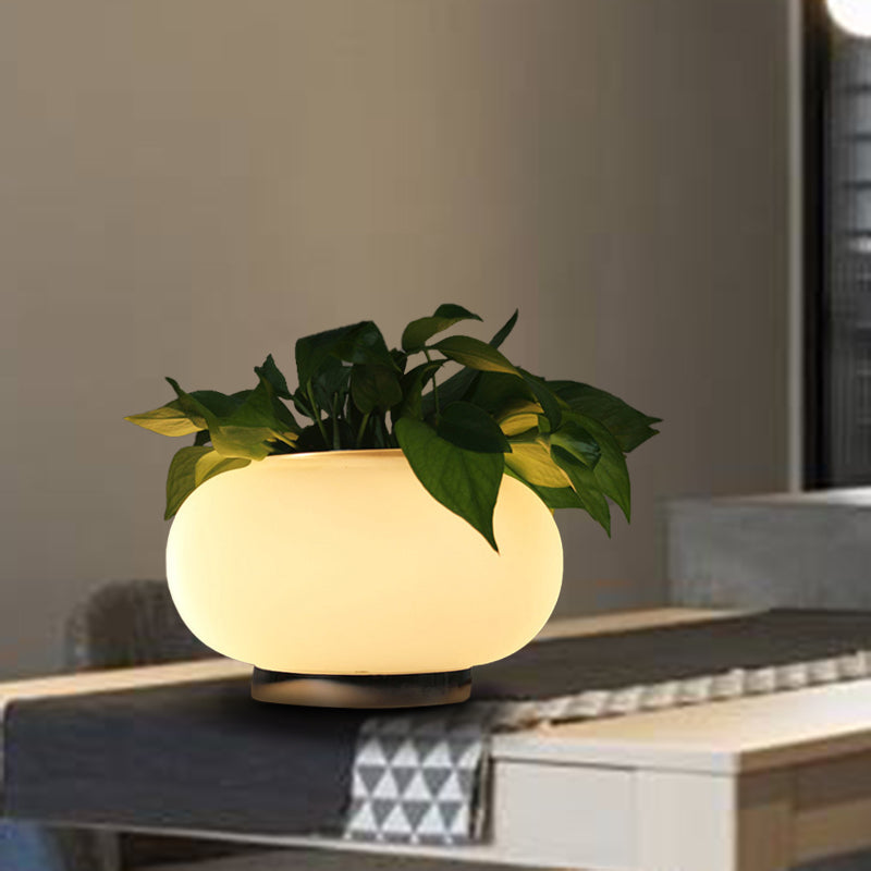 Taavita Glass Oval Industrial LED Table Light Nightstand Lamp with Plant Decoration for Living Room