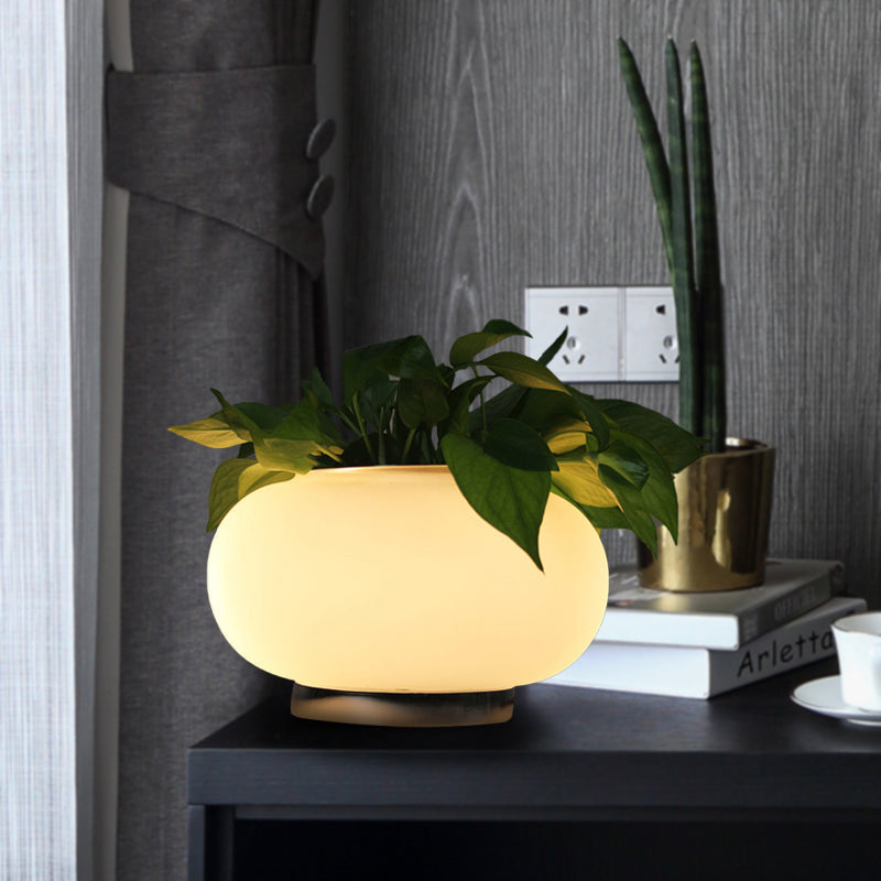 Taavita Glass Oval Industrial LED Table Light Nightstand Lamp with Plant Decoration for Living Room