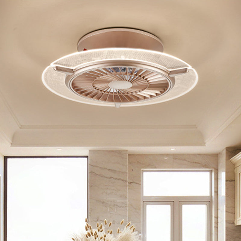 Gold/Silver LED Ceiling Fan Lighting Modernism Metal Round/Hexagon Semi Flushmount for Living Room, 23.5" Wide Clearhalo 'Ceiling Fans with Lights' 'Ceiling Fans' 'Modern Ceiling Fans' 'Modern' Lighting' 402769