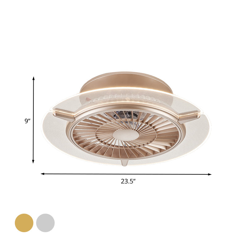 Modern Gold/Silver LED Ceiling Fan Lighting Metal Round/Hexagon Semi Flushmount for Living Room, 23.5" Wide