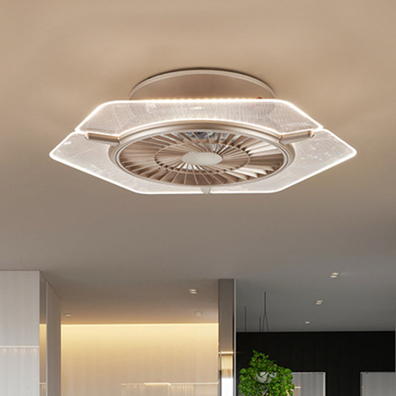 Gold/Silver LED Ceiling Fan Lighting Modernism Metal Round/Hexagon Semi Flushmount for Living Room, 23.5" Wide Clearhalo 'Ceiling Fans with Lights' 'Ceiling Fans' 'Modern Ceiling Fans' 'Modern' Lighting' 402768