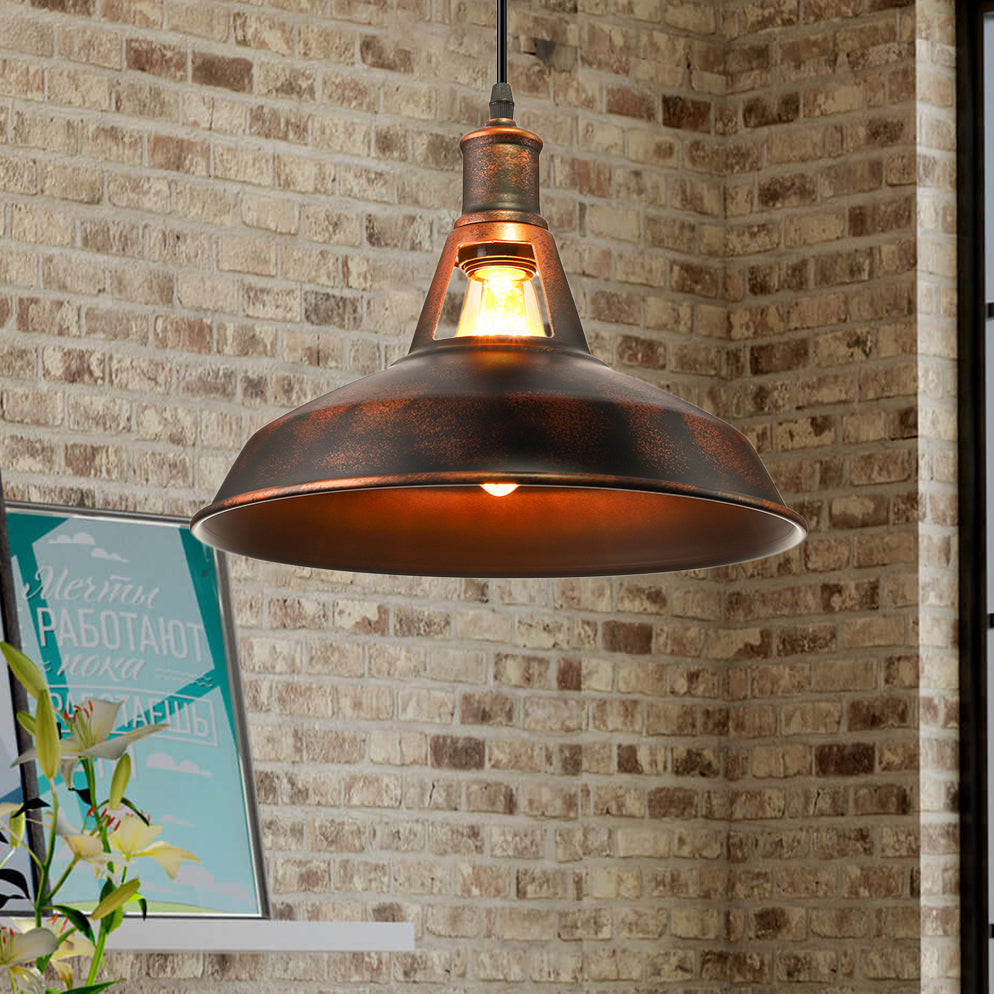 Metal Rust Pendant Light Fixture with Barn Shade 1 Bulb Rustic Style Hanging Lamp with Adjustable Cord, 10.5"/12"/15" Width Clearhalo 'Art Deco Pendants' 'Cast Iron' 'Ceiling Lights' 'Ceramic' 'Crystal' 'Industrial Pendants' 'Industrial' 'Metal' 'Middle Century Pendants' 'Pendant Lights' 'Pendants' 'Tiffany' Lighting' 4180