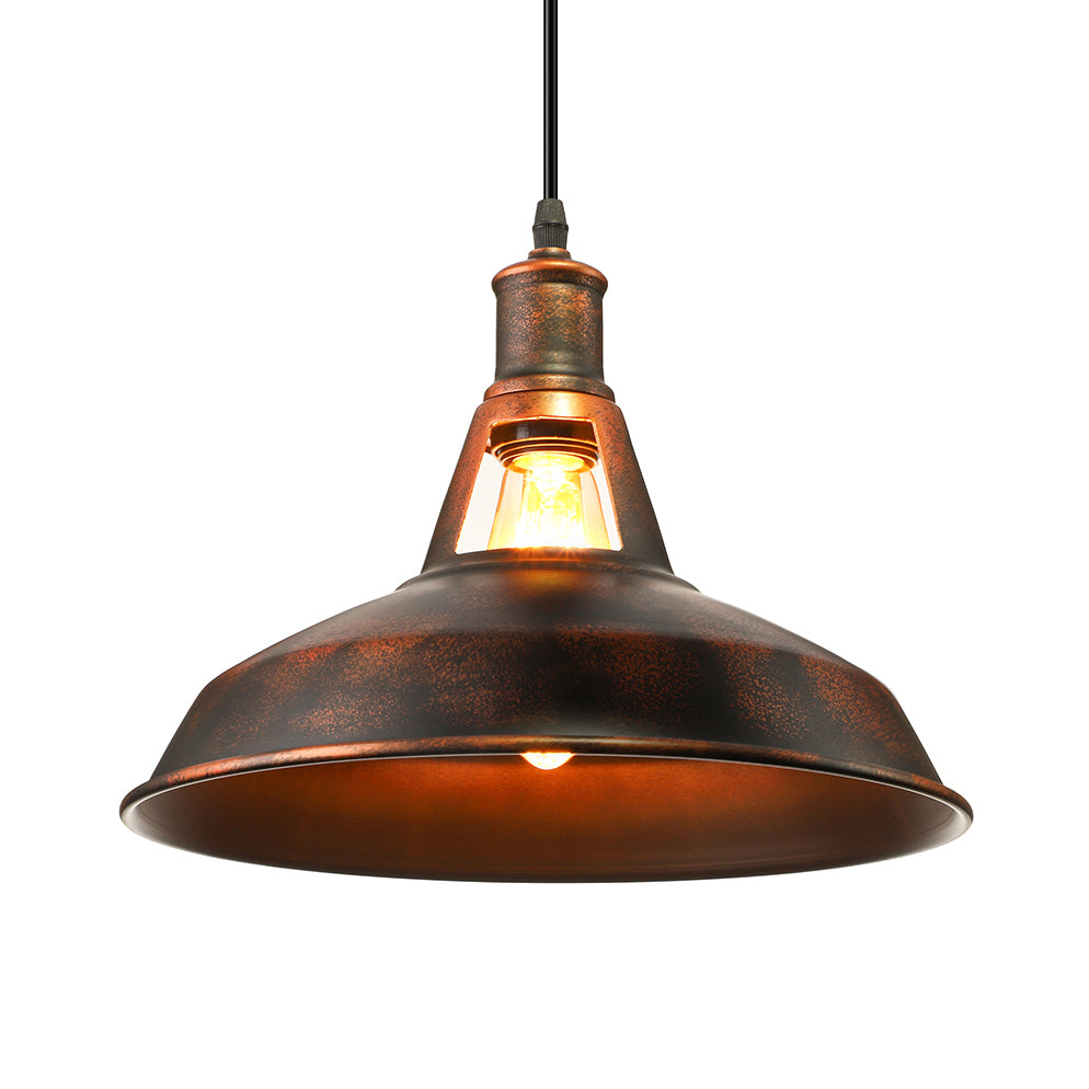 Taavita Metal Rust Industrial Pendant Light Fixture with Barn Shade 1 Bulb Rustic Style Hanging Lamp with Adjustable Cord, 10.5"/12"/15" Width